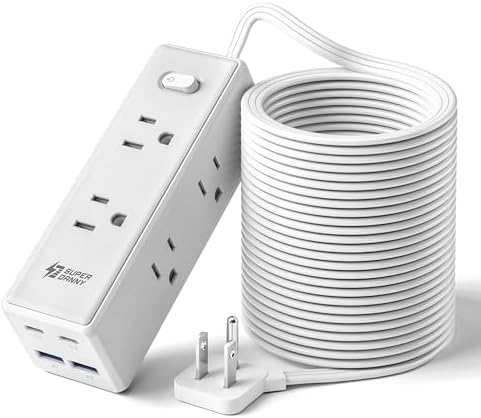 SUPERDANNY 25Ft Extension Cord with Multiple Outlets, Flat Plug Power Strip