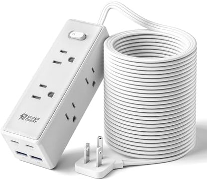 SUPERDANNY 25Ft Extension Cord with Multiple Outlets, Flat Plug Power Strip