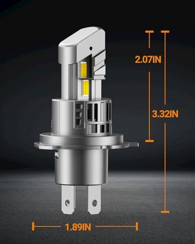 SEALIGHT H4/9003/HB2 Fog Light Bulbs, 50000LM 6500K Cool White, 1:1 Mini Size, H4 Bulb with 13000RPM Cooling Fan, 3 Mins Plug-N-Play, IP67 Waterproof Non-polarity, Pack of 2