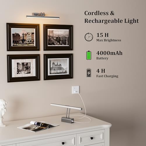 Battery Operated Picture Light for Wall, Grey, 13.8",RF Remote Control