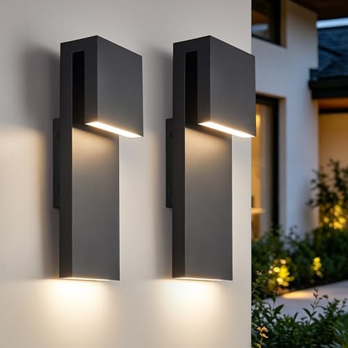 Tarentlight Modern Porch Lights with 2 Pack,Outdoor Indoor Integrated LED Wall Lights,2-Light Total 17W,3000K, Textured Black Finish,Outside Lights Waterproof for House Front Door Patio Garage