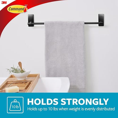 Command Bath Towel Bar, Matte Black, 1 Towel Ring, 2 Strips