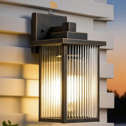 13" Black Brush Gold Dusk to Dawn Wall-Mounted Porch Light