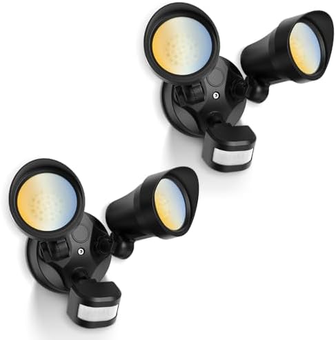 ALUSSO Motion Sensor Outdoor Lights, 30W 3500LM Flood Lights Outdoor 120V, 3 Modes (Dusk to Dawn/Auto/On Time), 3CCT 3000K/4000K/6500K Waterproof Hardwired Security Light ETL Listed for Porch, 2PCS