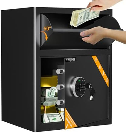 WASJOYE Depository Drop Cabinet Safe - 2.6 Cubic Feet Large Size with Digital Keypad Lock and Anti Theft, Business Security Safe Box with Alarm Function, Large Drop Slot Box for Cash Slip Office Home