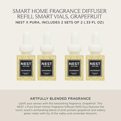 NEST New York Smart Home Fragrance Diffuser Refill Smart Vials, Grapefruit - 4 Diffuser Refill Smart Vials, Set of 2 - Designed for NEST x Pura 3 and NEST x Pura 4 Diffusers - Cruelty Free, Vegan