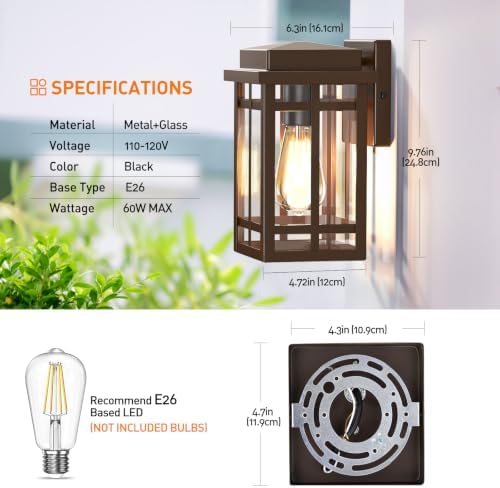 9.76'' Outdoor Wall Light Fixtures 2 Packs, Porch Lights Lantern