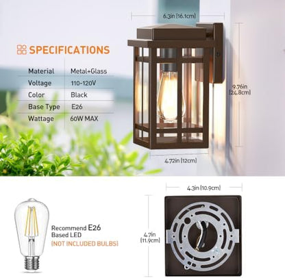 9.76'' Outdoor Wall Light Fixtures 2 Packs, Porch Lights Lantern