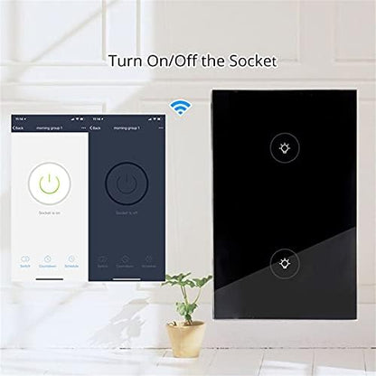 WiFi Smart Wall Touch Light Switch Glass Panel Wireless Remote Control by Mobile APP Anywhere Compatible with Alexa,Timing Function No Hub Required (Wall Switch 2 Gang)