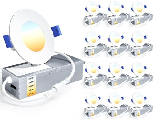 Ensenior 12 Pack 3 Inch LED Recessed Light, Canless, 5CCT Dimmable Wafer