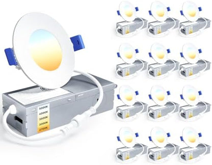 Ensenior 12 Pack 3 Inch LED Recessed Light, Canless, 5CCT Dimmable Wafer