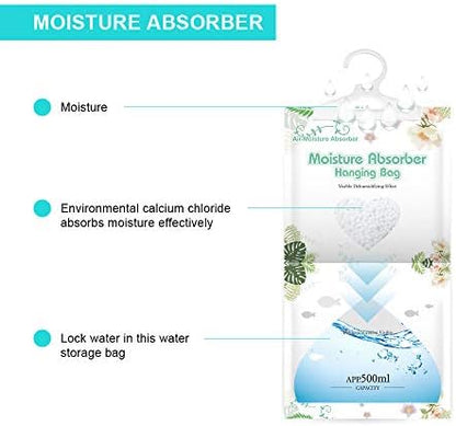 CANAGER Hanging Moisture Absorber-10 Packs, Hanging Dehumidifier Bags for Closet,Bedroom and kitchen,Fragrance Free,Moisture Absorb 12.5OZ