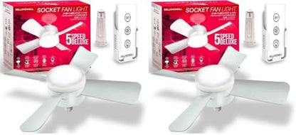 Bell+Howell Socket Breeze Light 5-Speed Deluxe LED – Ceiling Fans with Lights and Remote Control – For Bedroom, Kitchen, Living Room,1000 Lumens / 5000 Kelvins As Seen On TV (Pack of 2)