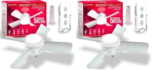 Bell+Howell Socket Breeze Light 5-Speed Deluxe LED – Ceiling Fans with Lights and Remote Control – For Bedroom, Kitchen, Living Room,1000 Lumens / 5000 Kelvins As Seen On TV (Pack of 2)