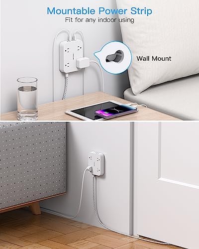 10 Ft Extension Cord, Flat Power Strip with 4 Outlets 4 USB Ports (2 USB C)
