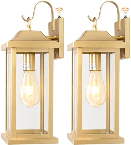 17 Inch Gold Outdoor Sconces Dusk to Dawn 2-Pack
