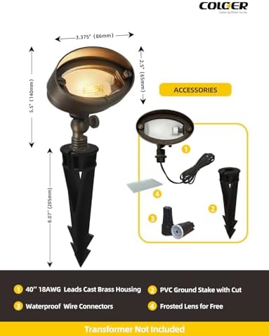 COLOER Brass Landscape Flood Lights 1 Pack with LED G4 Bulb (501B Bronze)