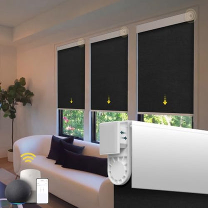 Motorized Blinds No Drill Automatic Blinds for Windows (Black, 33.5 x 72)