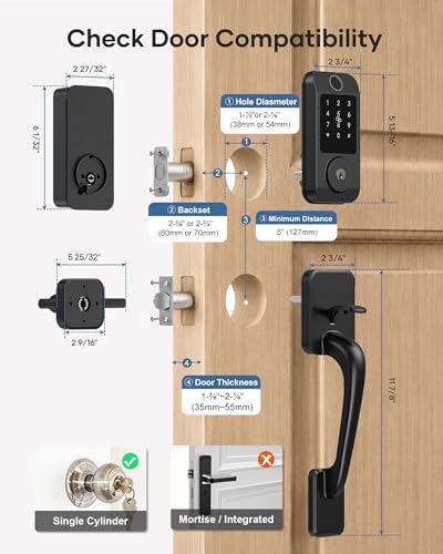 Wi-Fi Smart Front Door Lock Set, Keyless Entry Deadbolt Handle