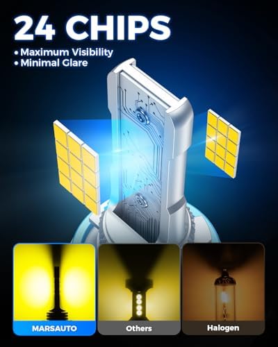 Marsauto H16 H11 H8 LED Fog Light Bulb Yellow, 12,000LM 3500K Amber Yellow