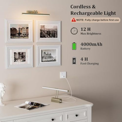Picture Light for Wall, Antique Brass, 13.8", RF Remote Control