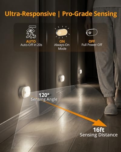 Lyridz Rechargeable Battery Night Light with Motion Sensor, Portable, Auto-Off, Dimmable for Bathroom, Bedroom, Kitchen, Stairs, Hallway, Pets, Travel, 4-Pack, Cool White