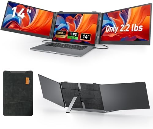 14.1'' Triple Laptop Screen Extender, 2.2lbs Ultra-Light Portable Monitor