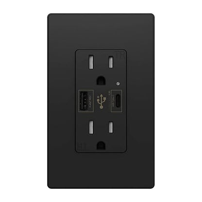 Micmi USB Outlet with C + A Wall Dual High Speed Receptacle Smart 4.8A Fast Charging Capability, 15Amp 125Volt, Tamper Resistant Wall Plate Included UL Listed (1Pack, Black, 15 Amp Outlet)