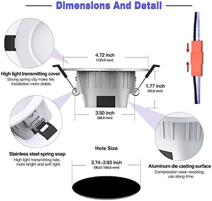 4" Smart Recessed Lighting 10 Pack, Multicolorred, Dimmable, 2700K~6500K, CRI80+, 4 Inch Color Changing Bluetooth Mesh LED Ceiling Light, RGB Canless Retrofit LED Downlight