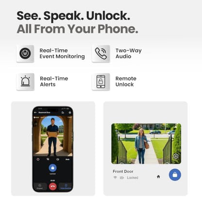 Lockin Veno Plus - All-in-One Smart Lock - Palm Vein & Fingerprint Keyless Entry - 2K 180° Ultra-Wide Camera, Night Vision, Built-in WiFi & 8GB Storage - No Monthly Fee - Dual Batteries