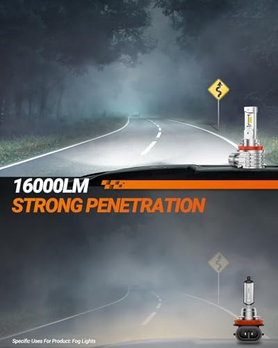 SEALIGHT H11 LED Fog Light Bulb, 16000LM 6000K White H16/H8 Fog Lights LED Strong Penetration, 32 CSP Chips 360-degree Illumination, All-in-One Housing Design Non-polarity, Pack of 2
