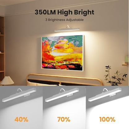 Picture Light with Remote - 16in White Rechargeable Battery Wall Light for Paintings, Cordless Wall Sconce for Art Painting & Photo Frames, 5000mAh with Timer, 350LM Brightness (3-Pack)