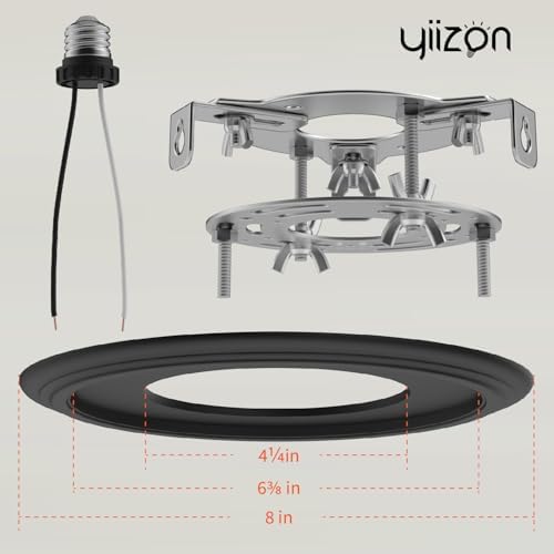 5 and 6 inch Recessed Can Light Conversion Kit, for Ceiling Light Fixture, Pendant Light, Hanging Light, Ceiling Fan, with 7’¾ Beveled & Flat, Steel, Medallion, Black Finish
