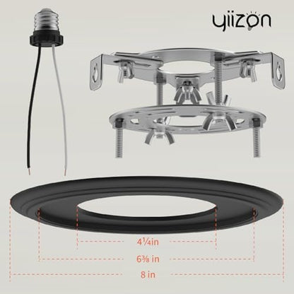 5 and 6 inch Recessed Can Light Conversion Kit, for Ceiling Light Fixture, Pendant Light, Hanging Light, Ceiling Fan, with 7’¾ Beveled & Flat, Steel, Medallion, Black Finish