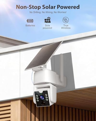 5G & 2.4G Wi-Fi Outdoor Camera Wireless,Solar Security Cameras Wireless Outdoor, 2K 360° PTZ Camera, Solar/Battery Powered, PIR Human Detection, Color Night Vision, Two-Way Talk, Compatible with Alexa