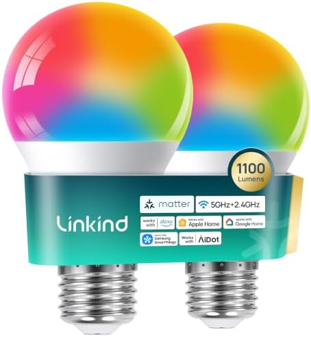 Linkind Matter Smart Light Bulbs 5GHz, Works with Alexa/Apple Home/Google