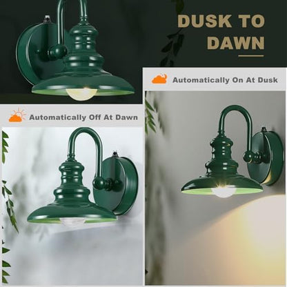 LONEDRUID Dusk to Dawn Sensor Outdoor Gooseneck Barn Light Fixture Green