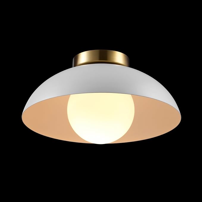 1-Light Matte White Flush Mount Ceiling Light with White Opal Glass Shade | Opal Glass Shade, Low Profile, Modern, Hallway, Bedroom, E26 Base, Model 66000159