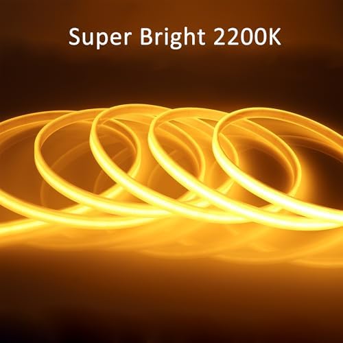 LEDENET COB LED Strip Lights Outdoor IP67 DC12V 16.4ft Golden Yellow 2200K