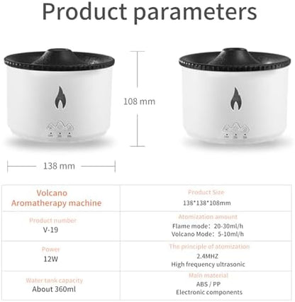 BOHOFAM Aroma Essential Oil Diffuser 360 ML,Volcano and Flame Diffuser/Humidifier,give1.76 oz Hotel Collection Essential Oils,Blue/red Light Selection,Diffusers for Home,Large Room(Black Cracks)