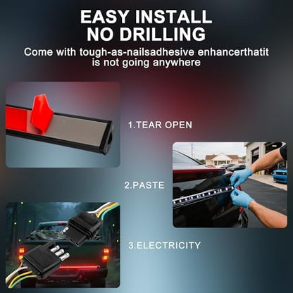 60" Tailgate Light Bar - 108 LED Brake Light Strip with Red Running/Turn Signal & White Reverse Lights, Waterproof Silicone for Car Pickup SUV Trailers