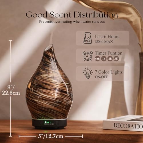 Porseme Essential Oil Diffuser 150ml Handmade Glass Diffuser 6H Runtime