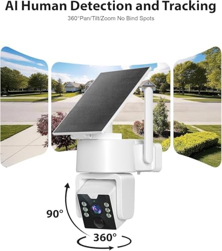 5G & 2.4G Wi-Fi Outdoor Camera Wireless,Solar Security Cameras Wireless Outdoor, 2K 360° PTZ Camera, Solar/Battery Powered, PIR Human Detection, Color Night Vision, Two-Way Talk, Compatible with Alexa