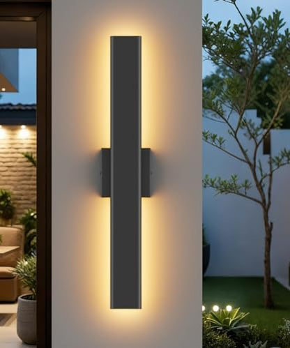 Aipsun 23.6" LED Outdoor Wall Light, Modern Black Exterior Lighting Fixture