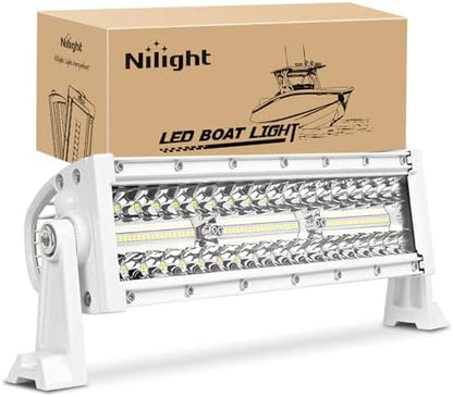Nilight Marine LED Light Bar Navigation Lights 13.5 Inch White Spot Flood Combo Ponton Boat Deck Dock Lighting for Night Fishing T-top Stern Yacht Port Sailboat Trucks Tractors
