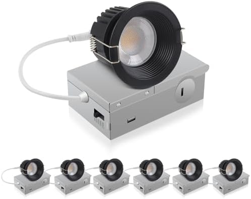Adetu 6 Pack 3 Inch Black 5CCT Anti-Glare LED Downlight, Recessed Light
