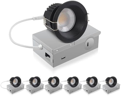 Adetu 6 Pack 3 Inch Black 5CCT Anti-Glare LED Downlight, Recessed Light