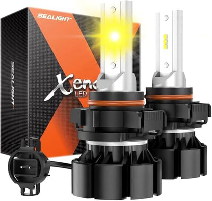 SEALIGHT 5201/5202 LED Fog Light Bulbs Yellow, 18000LM 3000K Yellow 5201 PS19W PS24W LED Fog Lights, Super Bright Plug and Play 5201 Fog Lights for Cars,Trucks (Pack of 2)