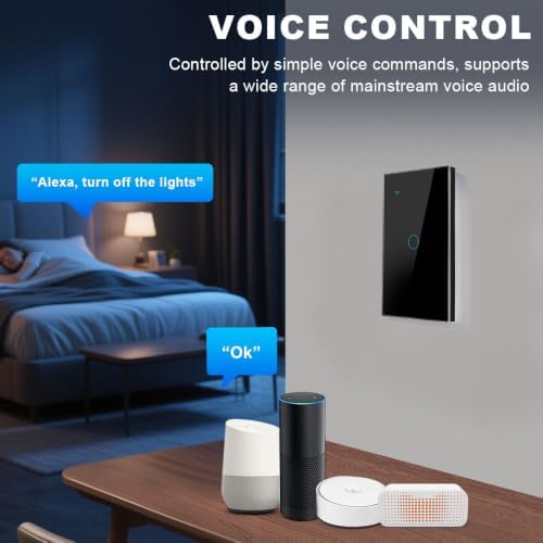 Smart Switch 1 Gang, Neutral Wire Required, 2.4GHz Wi-Fi Light Switch Compatible with Alexa and Google Home, UL Certified