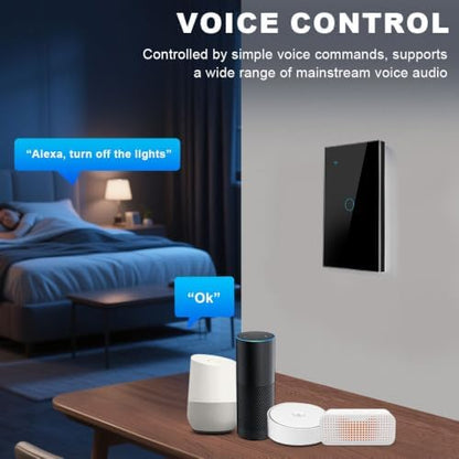 Smart Switch 1 Gang, Neutral Wire Required, 2.4GHz Wi-Fi Light Switch Compatible with Alexa and Google Home, UL Certified